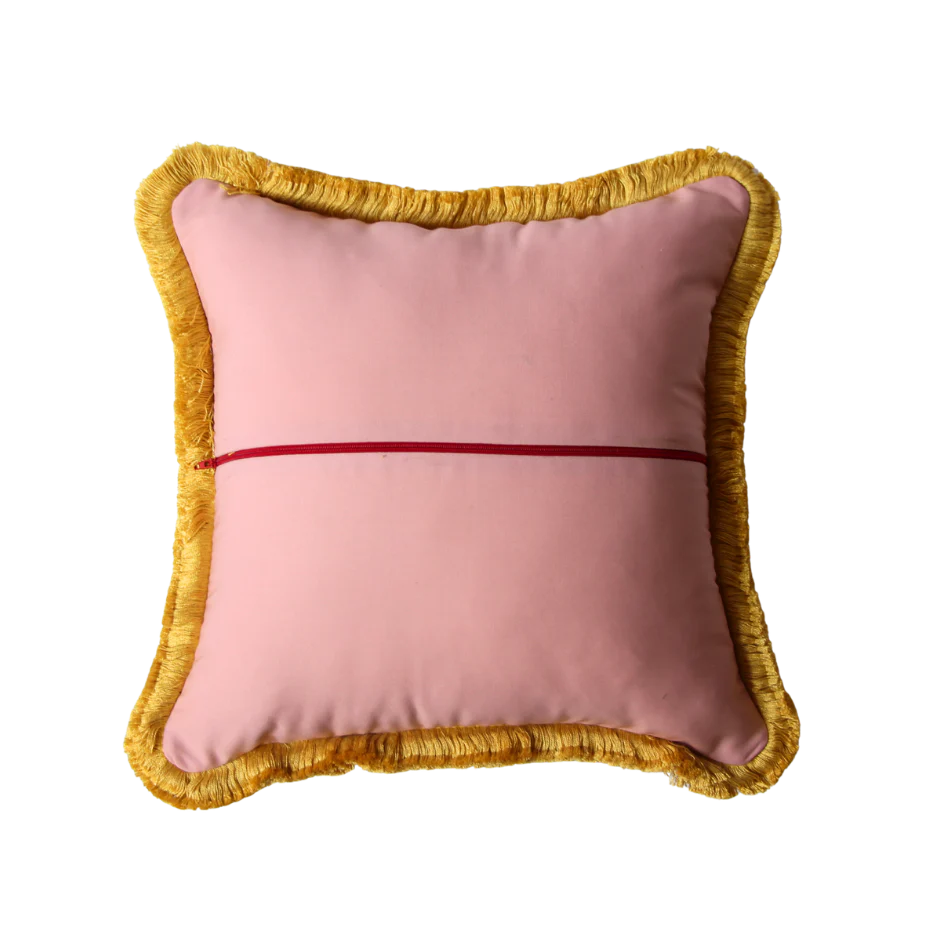Yellow and Rose Pink Patchwork with Yellow Fringe - Image 2