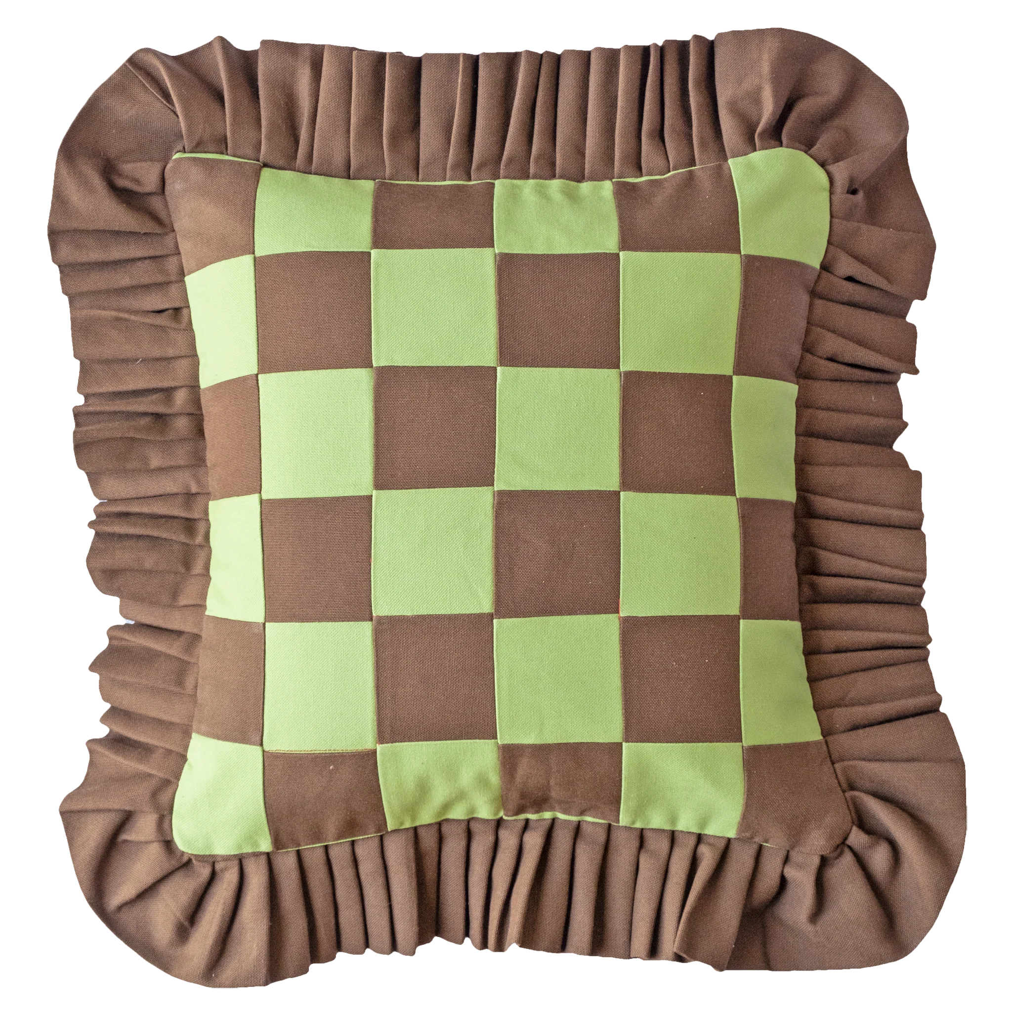 Patchwork with Ruffle: Dark Brown & Light Green - Image 4