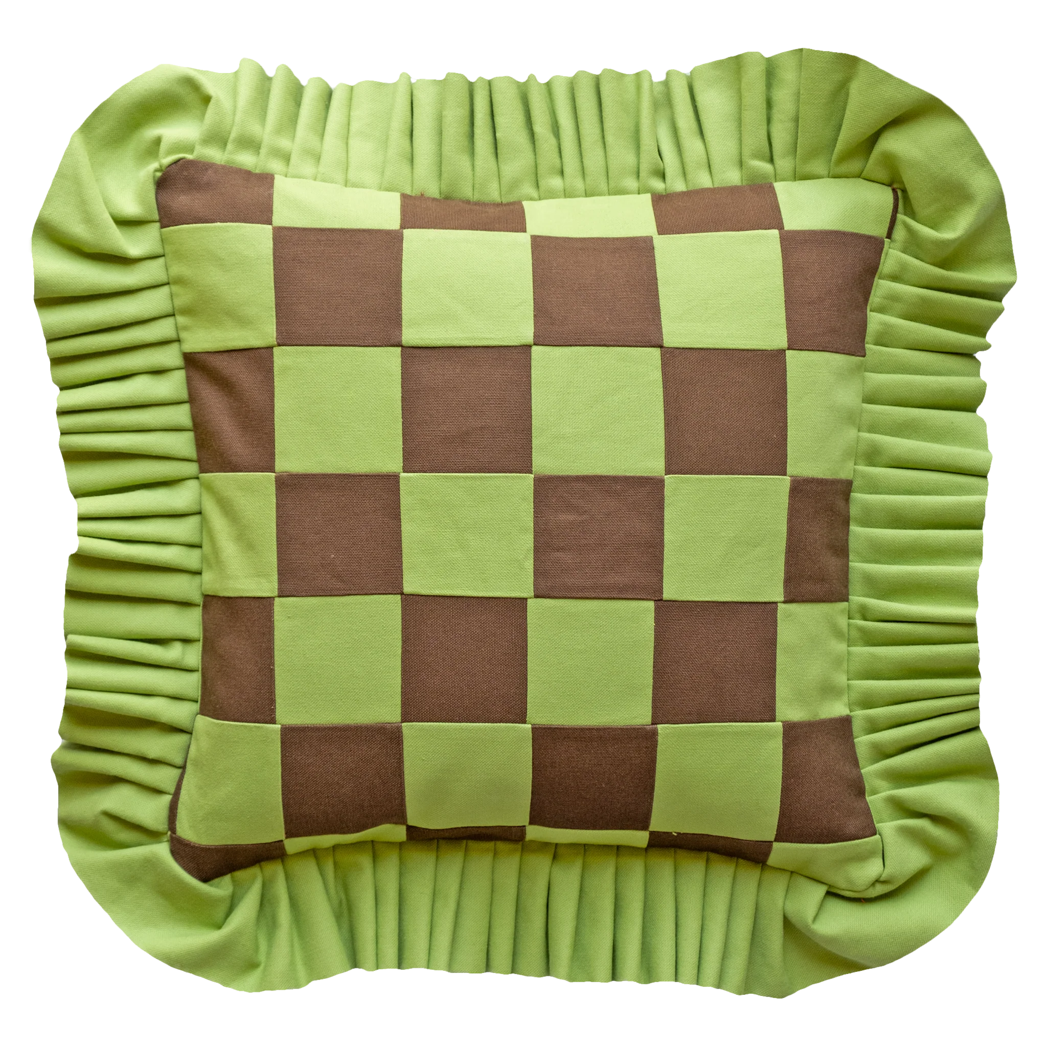 Patchwork with Ruffle: Dark Brown & Light Green - Image 4