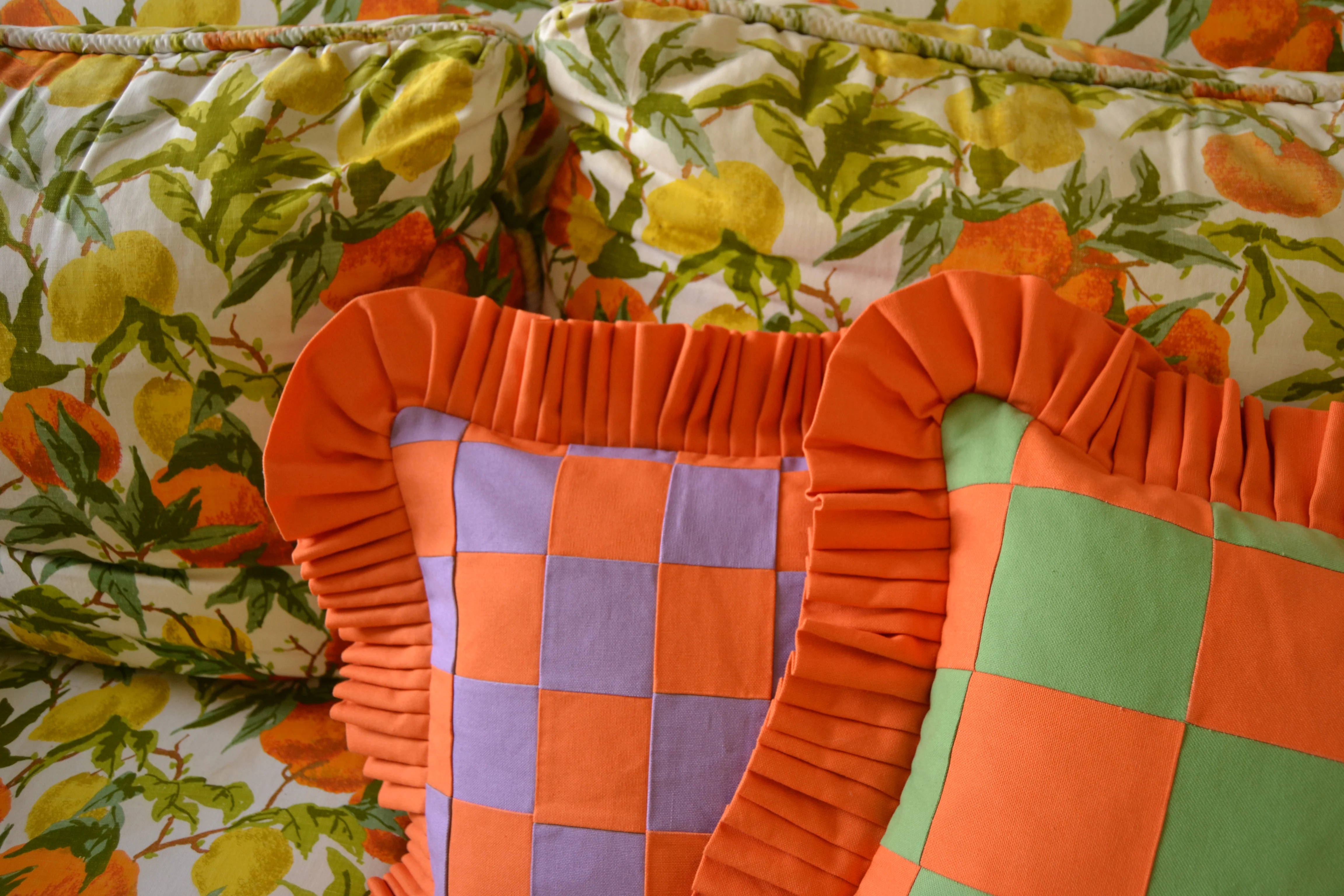 Patchwork with Ruffle: Orange & Lilac w/ Orange ruffle - Image 4