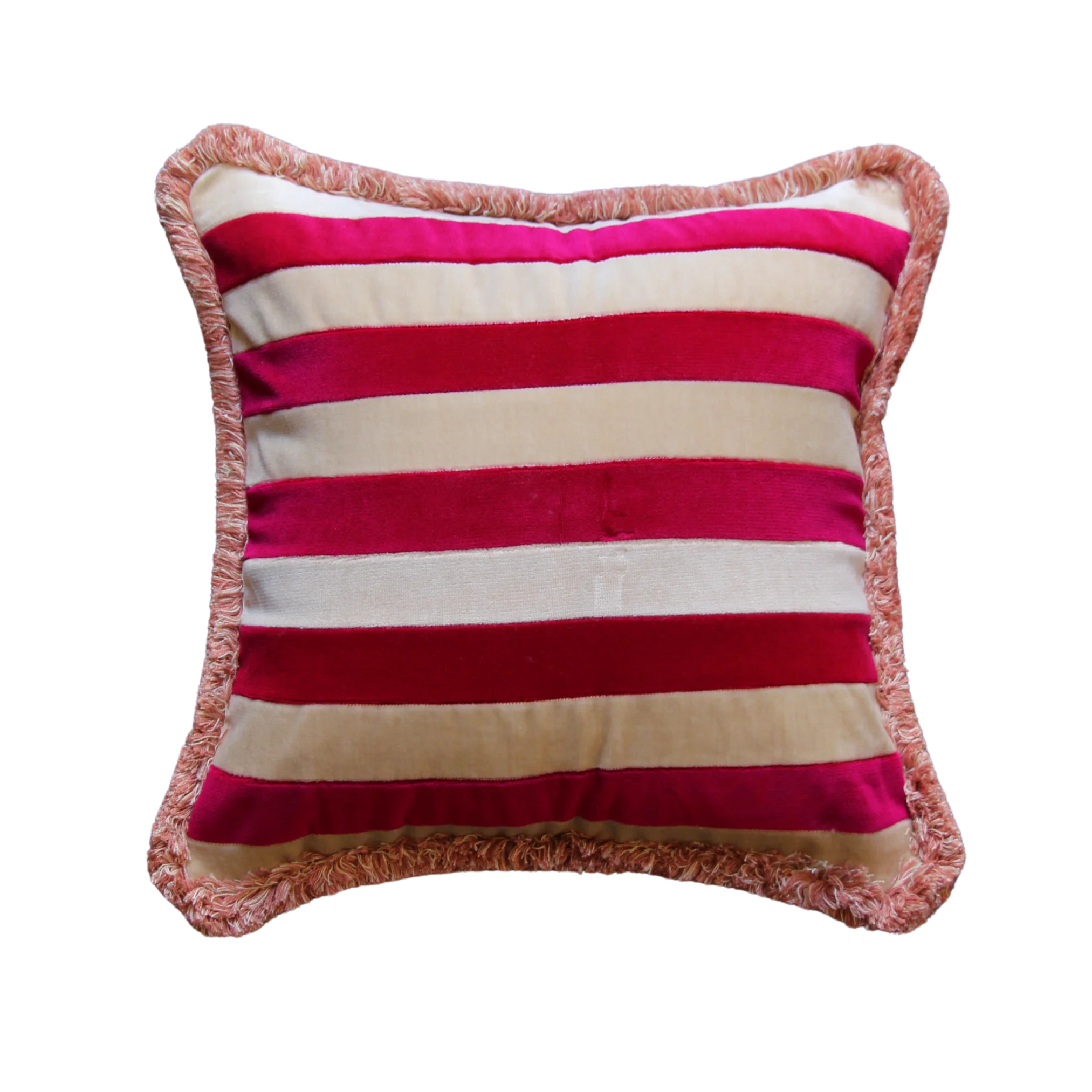 Raspberry and Creme Velvet Stripes with Pink Fringe