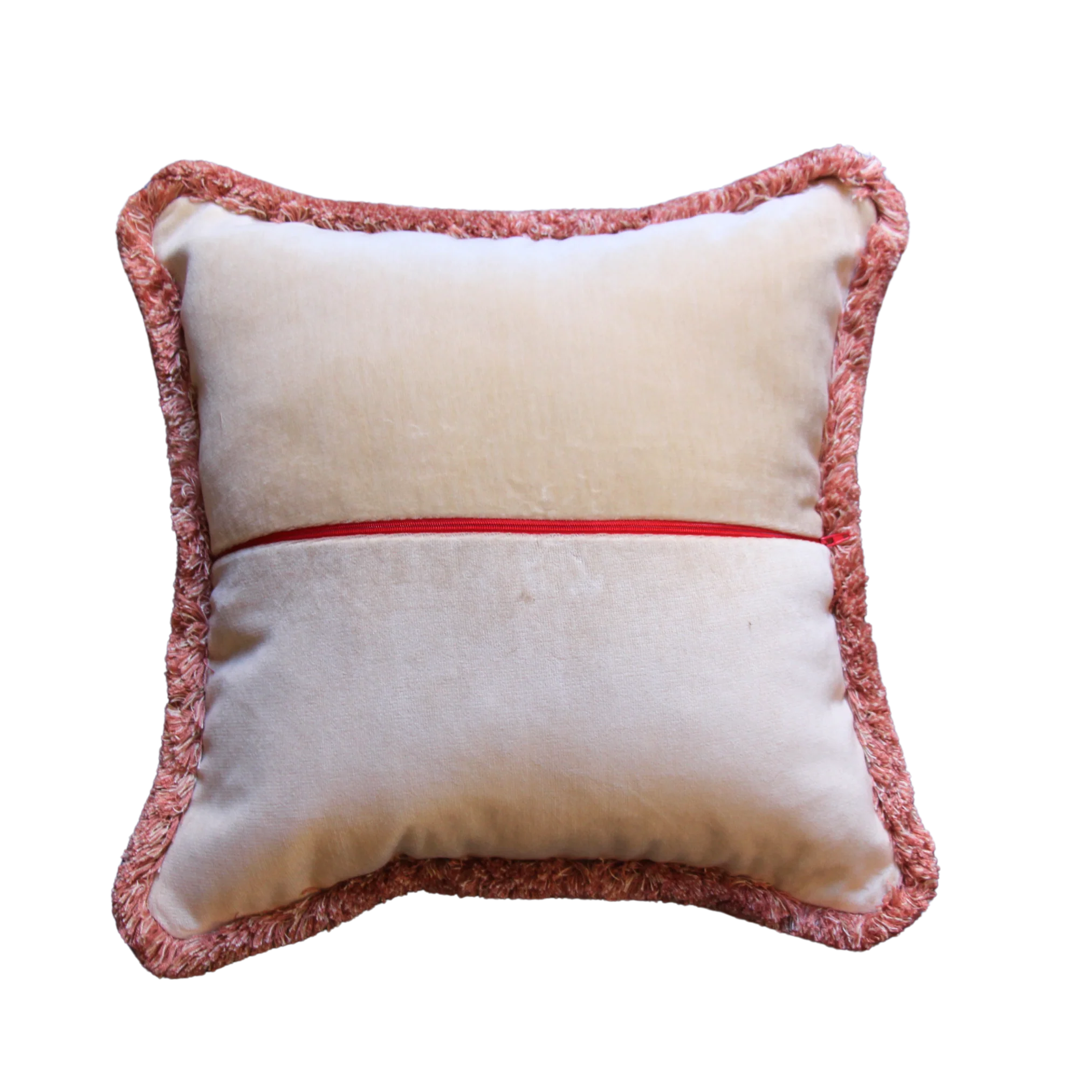 Raspberry and Creme Velvet Stripes with Pink Fringe - Image 2