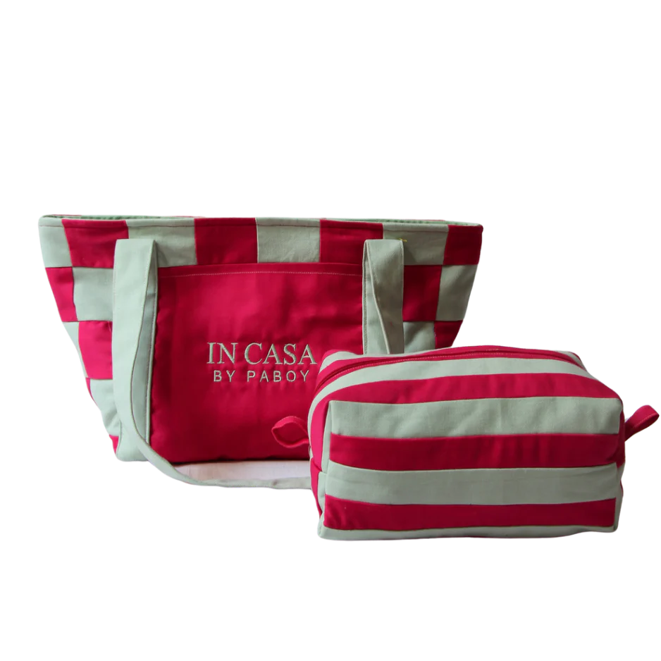 Raspberry and Mint Green Patchwork Bag and Pochette Set