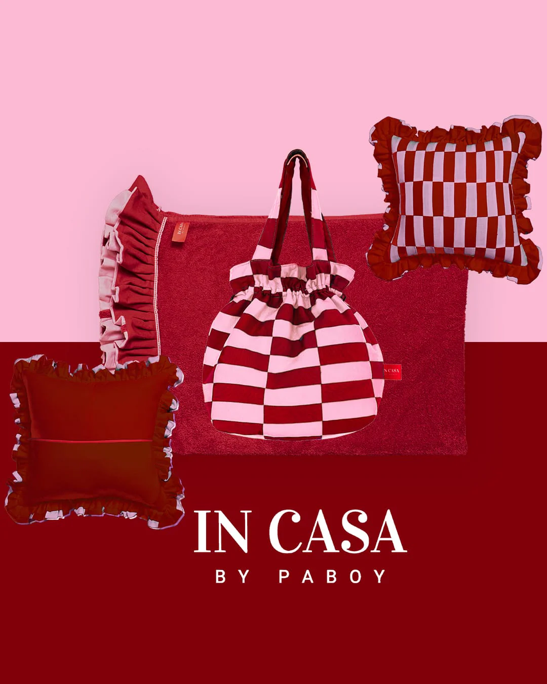 Ruffle Beach Towel: Wine Red & Rose Pink - Image 4