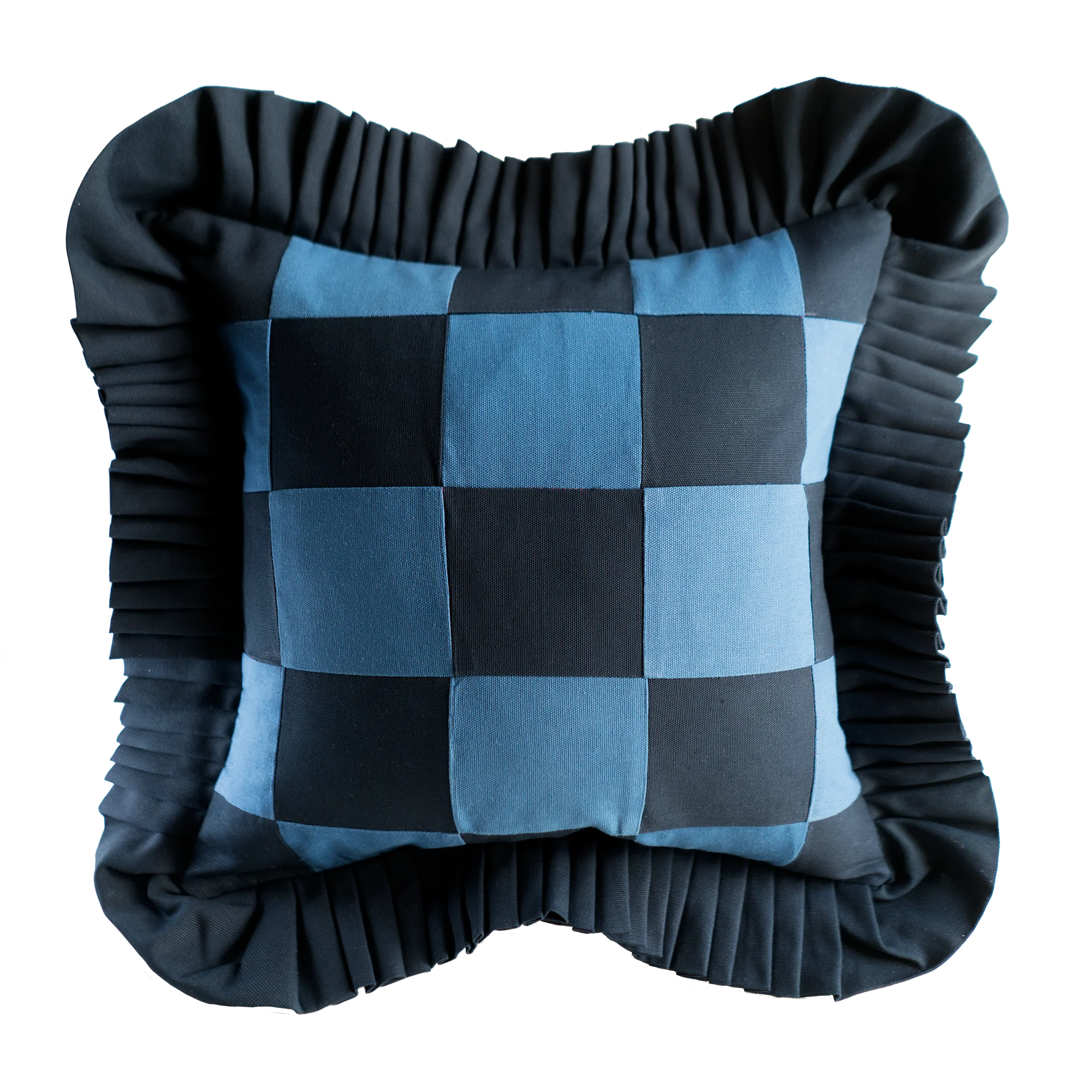 SAMPLE: Patchwork Navy Blue & River Blue with Navy Blue ruffle