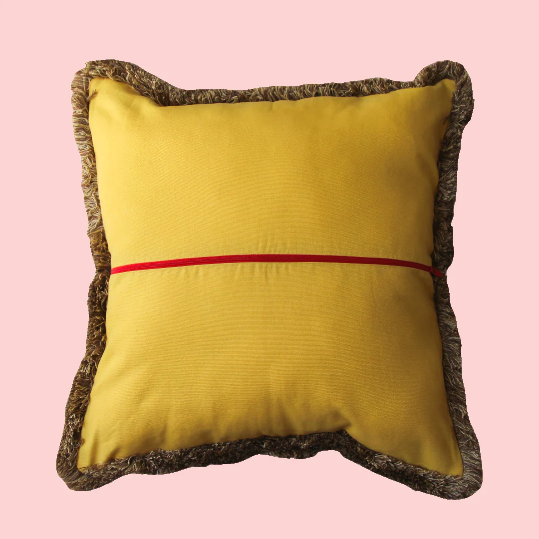 Yellow and Brown Patchwork with Brown Fringe - Image 2